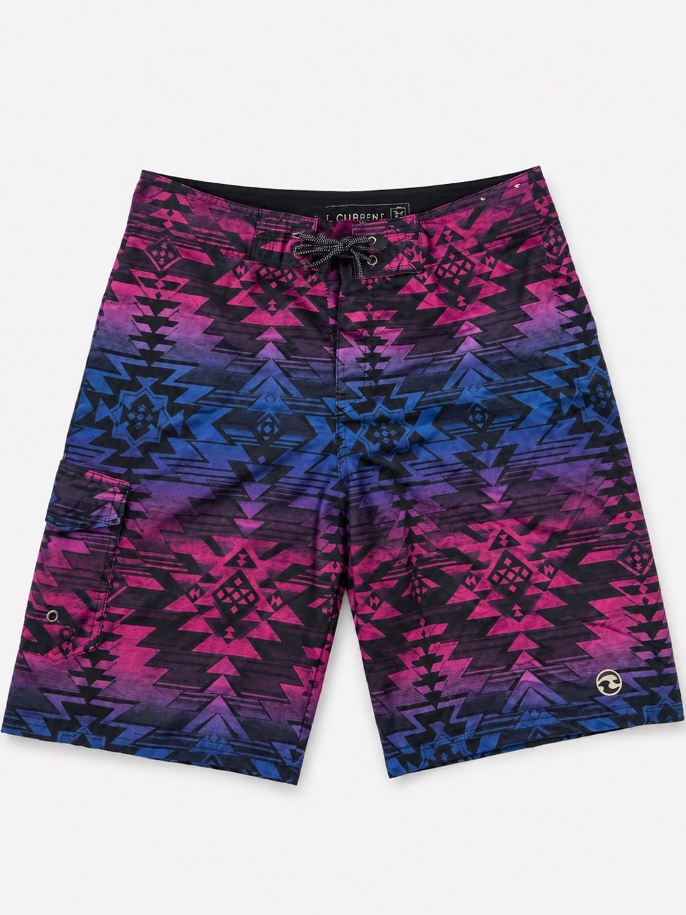 Ocean Current Men’s Swimsuit Board Shorts Aztec Pocket Black/Pink/ Blue Size 32